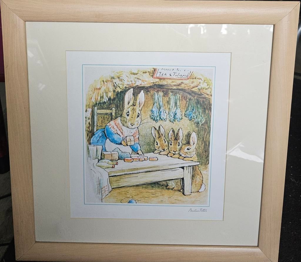 Set van 4 ingelijste Beatrix Potter prints - Peter Konijn, Minder dan 50 cm, Oorspronkelijke maker, Ophalen of Verzenden, Minder dan 50 cm