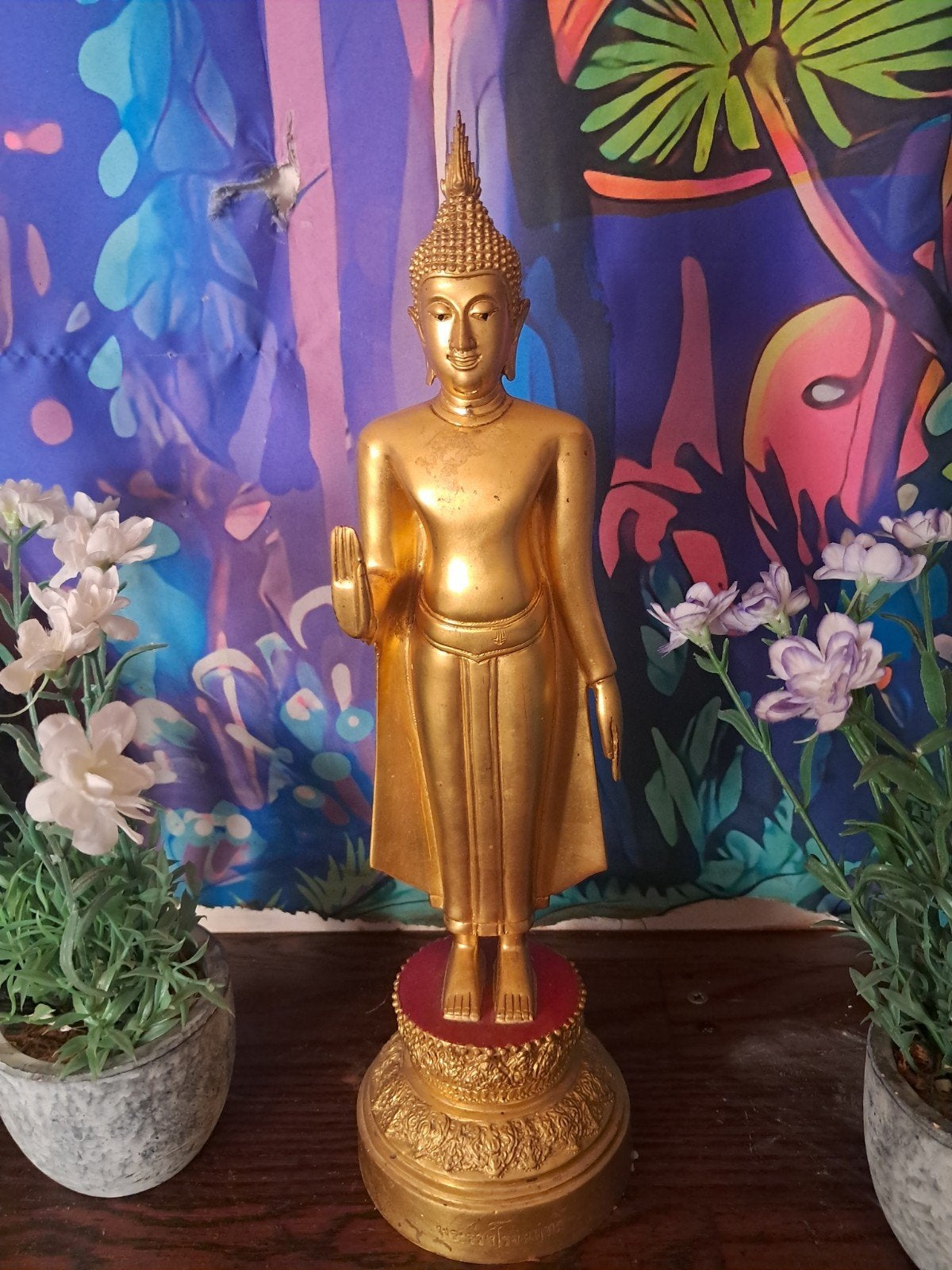 Bronzen Boeddha beeld 36cm hoog en 10 breed, Massief, Ophalen of Verzenden, Goud, Metaal
