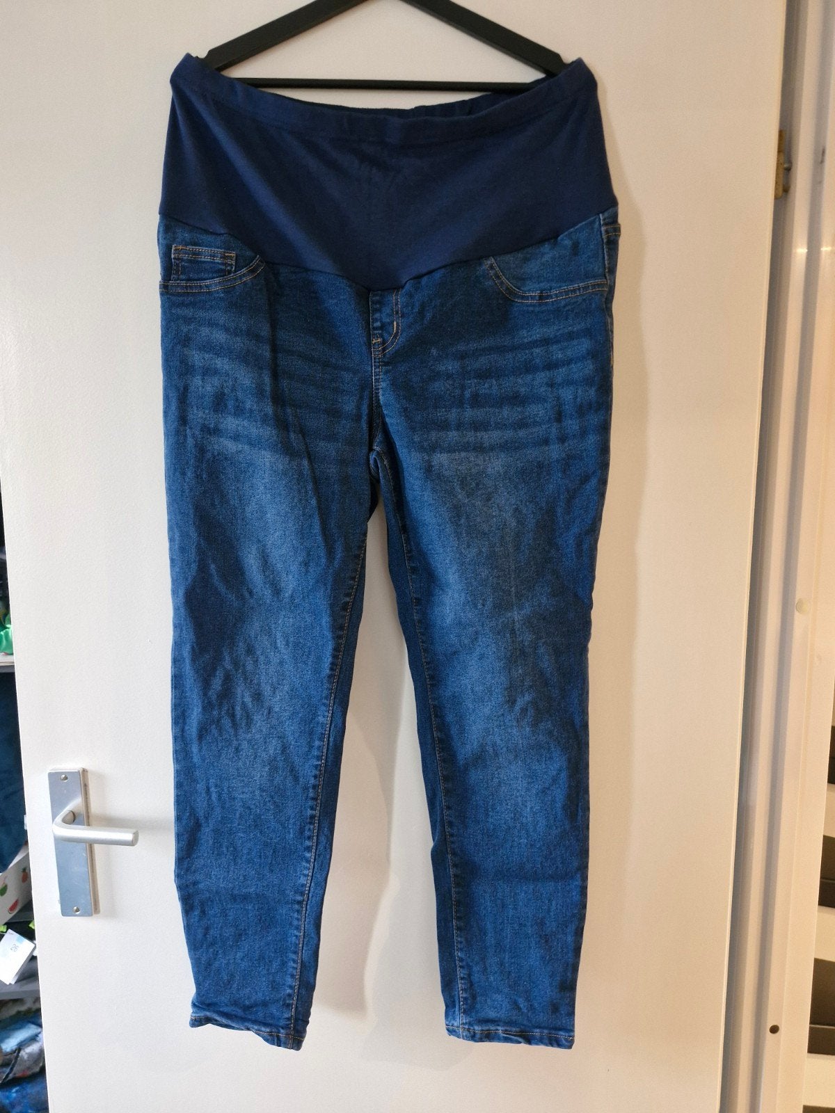 Blauwe zwangerschapsbroek met donkerblauwe band maat xl, Kleding | Dames, Positiekleding, Blauw, Maat 46/48 (XL) of groter, Onbekend