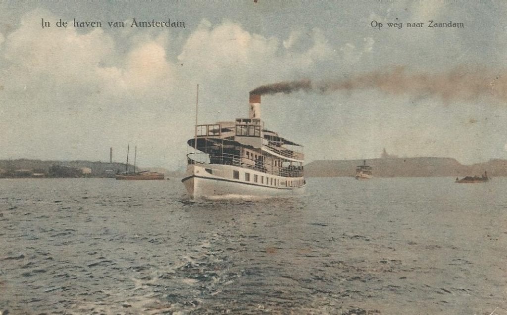 Amsterdam Zaandam reisje per salonboot militair 1917, Verzamelen, Scheepvaart, Verzenden, Gebruikt, Kaart, Foto of Prent