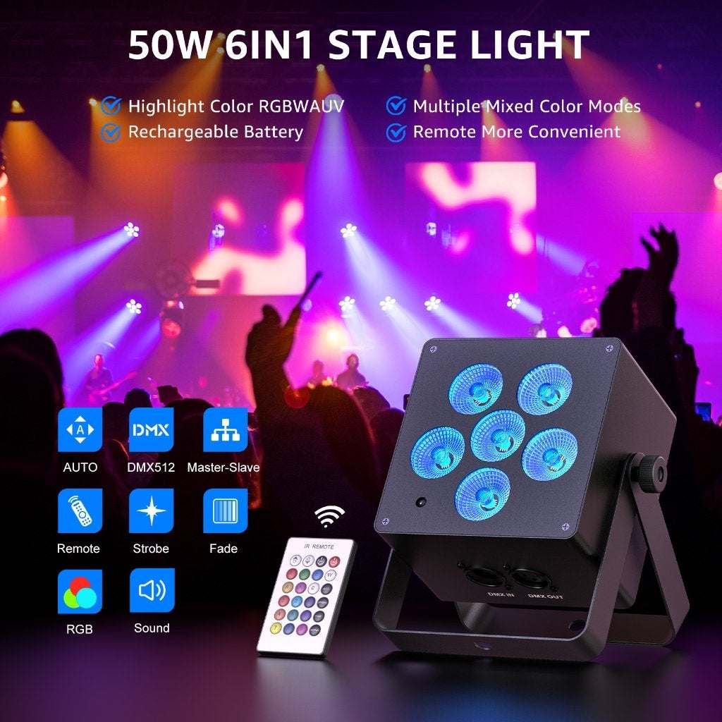 DJLicht 50W vierkante RGBWAUV accu ledpar met afstandsbedien, Geluidgestuurd, ., Nieuw, Ophalen of Verzenden