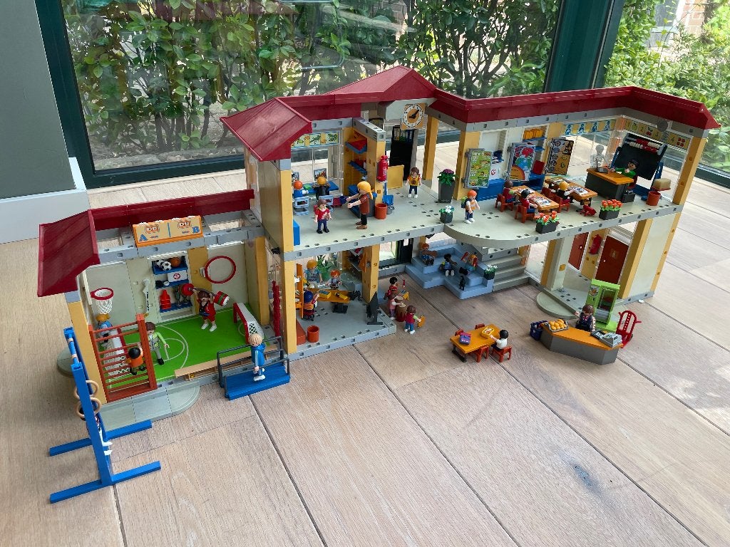 Grote Playmobil School 4324 + Gymzaal 4325 met extra's, Kinderen en Baby's, Speelgoed | Playmobil, Ophalen, Gebruikt, Gebouw, Complete set