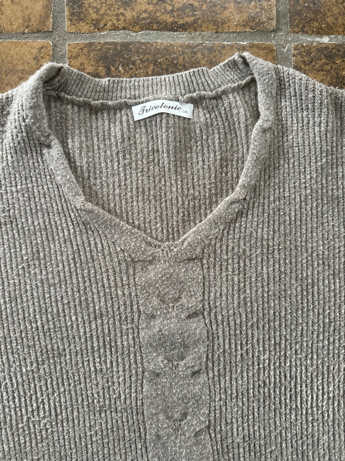 Schoongewassen gebreide jurk/tuniek met v-hals, Maat 38/40 (M), Beige, Ophalen of Verzenden, Zo goed als nieuw