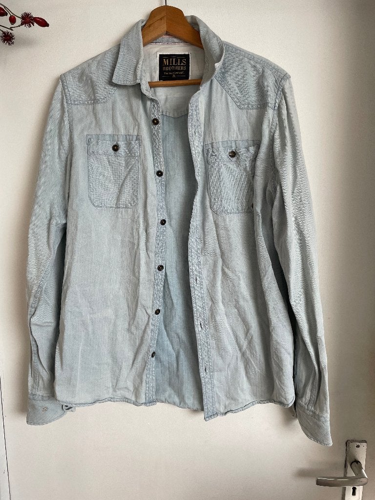 Overhemd maat L van Mills Brothers, Kleding | Heren, Blauw, Ophalen of Verzenden, Halswijdte 41/42 (L), Mills Brothers