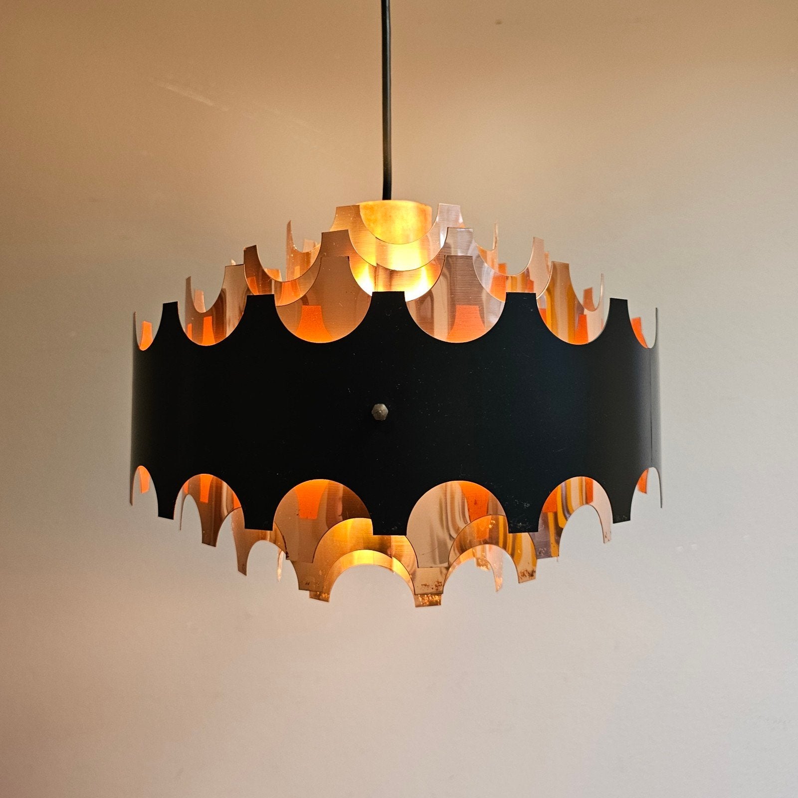 🔥 Vintage design Hanglamp - zwart en roodkoper, Gebruikt, Vintage Deens design Mid Century, X, Metaal