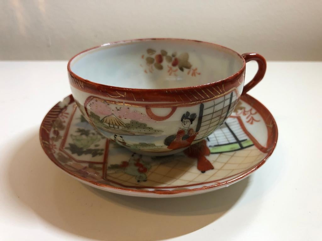 B006 Antiek Chinees servies porselein kop en schotel, Ophalen of Verzenden