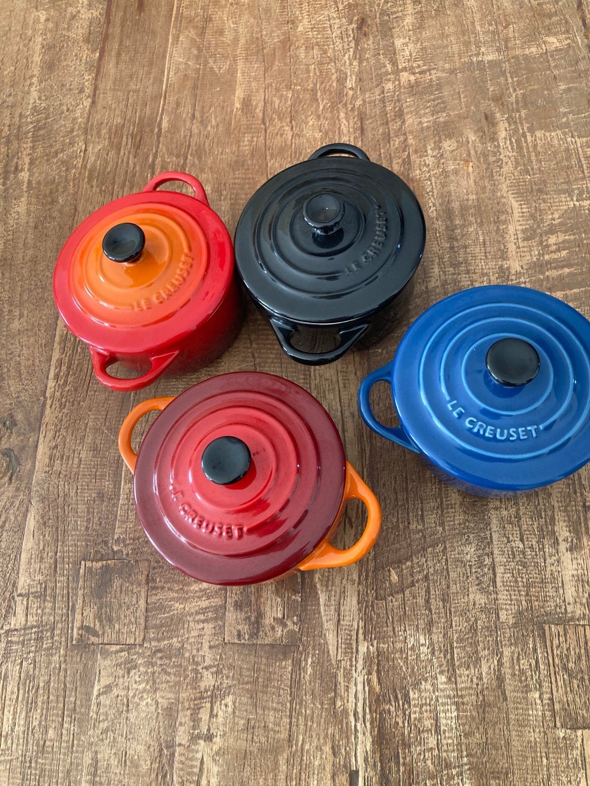 Kleine Le Creuset pannentjes 4 stuks, Huis en Inrichting, Ophalen, Zo goed als nieuw, Steen/keramiek, Le Creuset