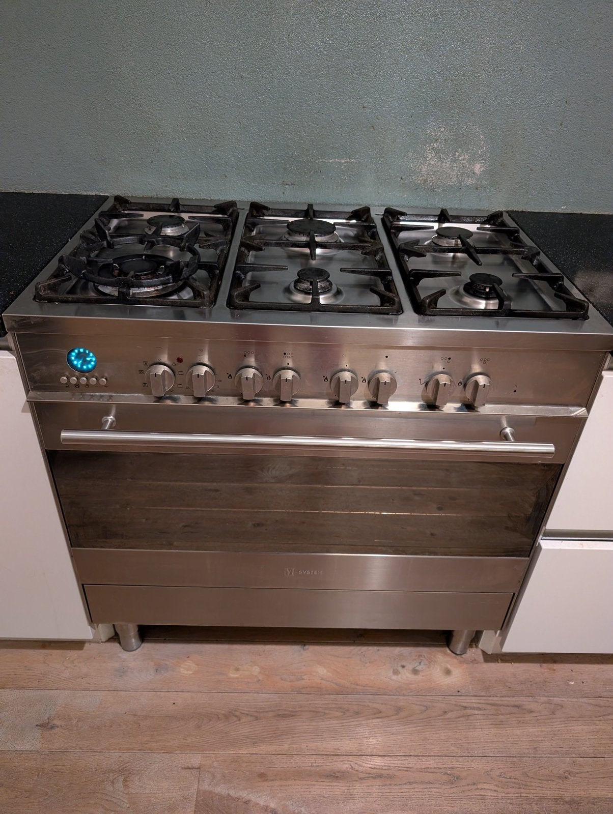 Boretti / M-System RVS Gasfornuis 90cm–6 Pitten & Grote Oven, Ophalen, 60 cm of meer, Zo goed als nieuw, Gas