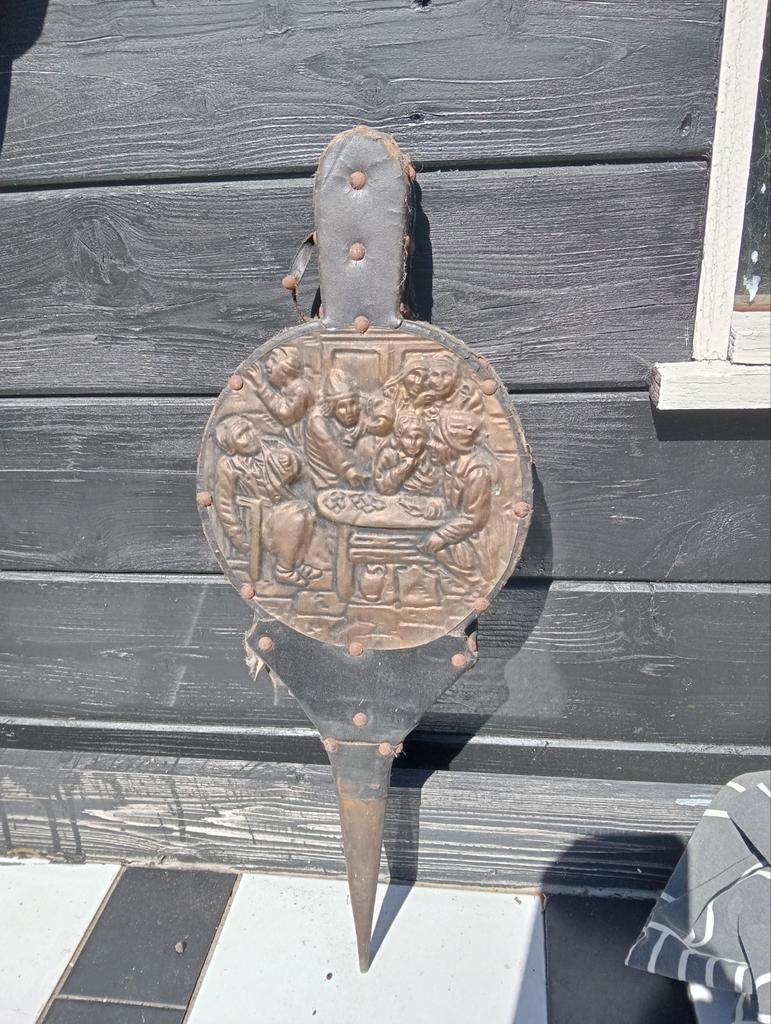 Antieke blaasbalg met koperen reliëf, Antiek en Kunst, Ophalen