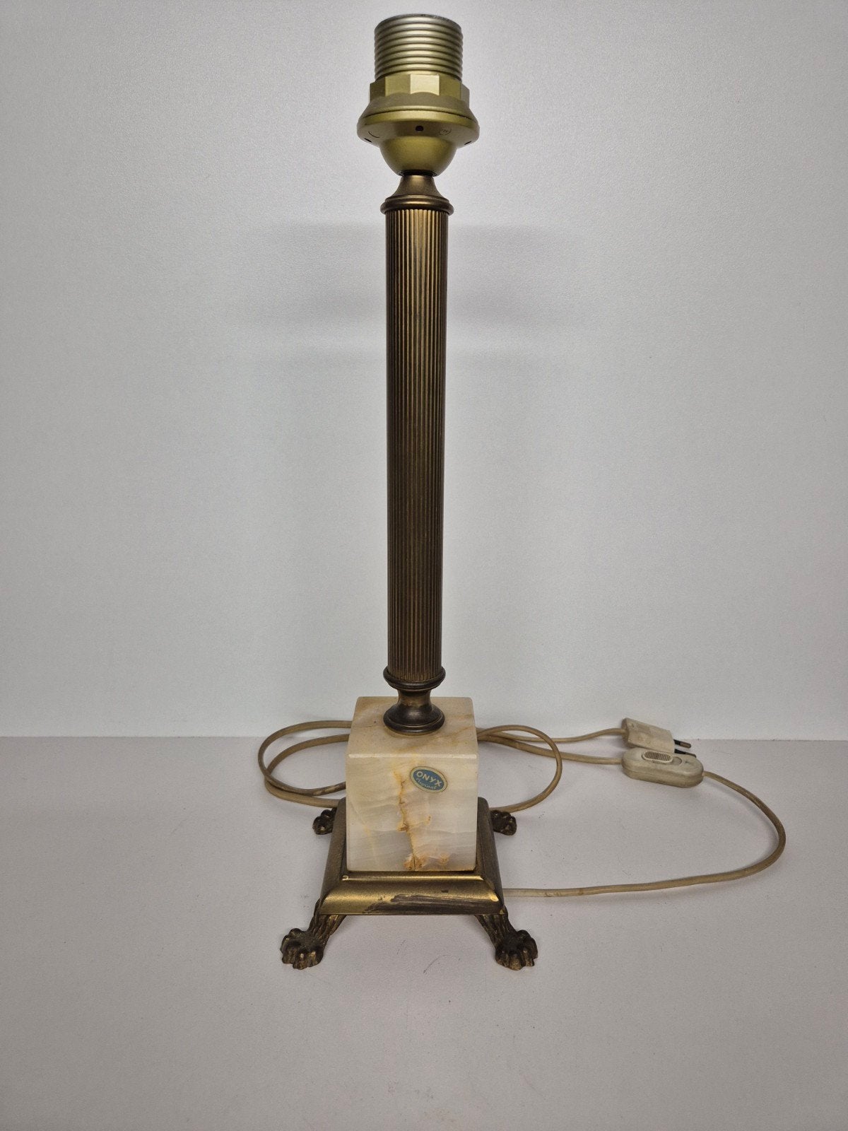 Vintage Tafellamp met Onyx Voet en Bronzen Details, Ophalen of Verzenden