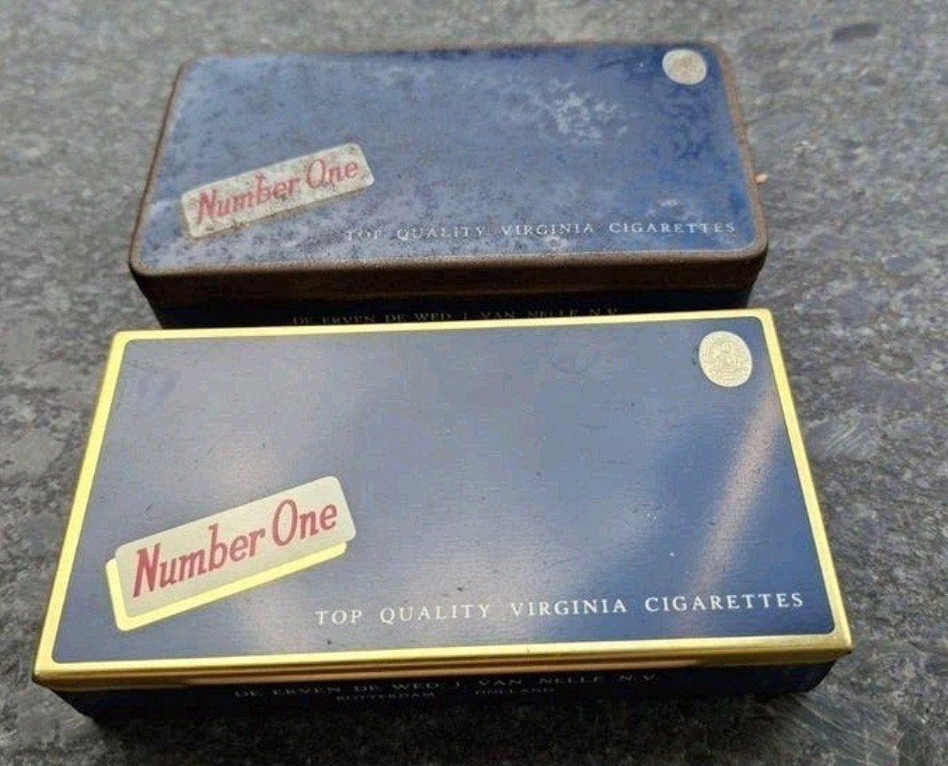 Zeldzaam 86 jaar oud Van Nelle sigarettenblik 'Number One', Ophalen of Verzenden, Gebruikt, Overige, Van Nelle