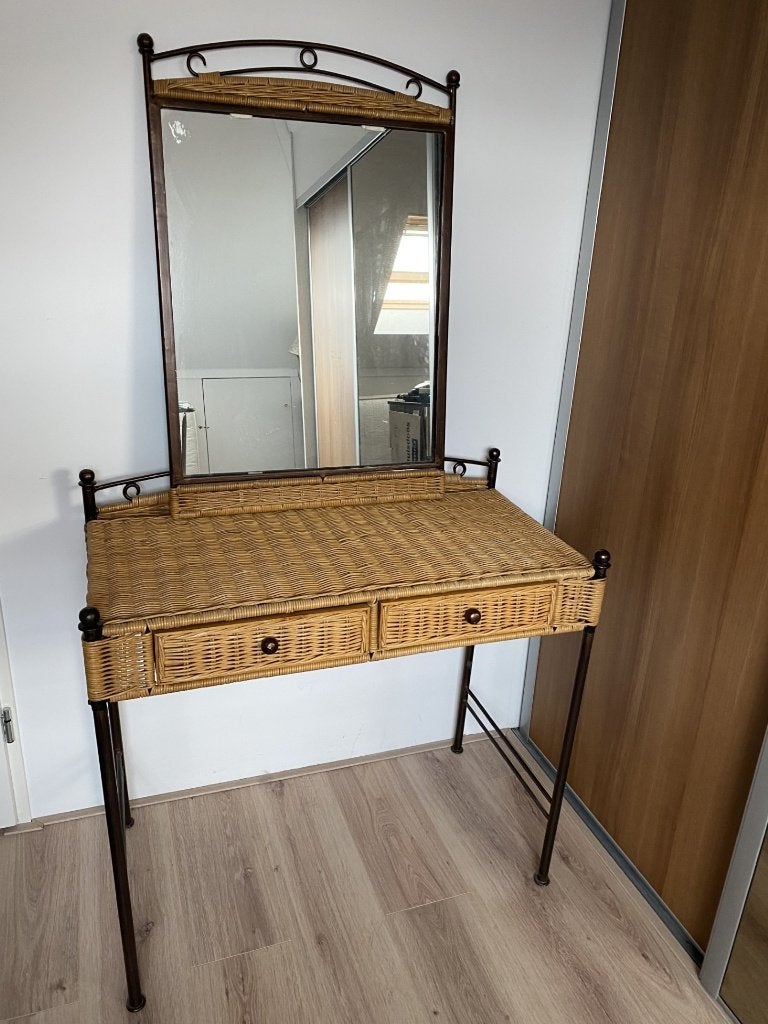 Rotan kaptafel met spiegel, Ophalen, Overige materialen, Gebruikt, 100 tot 150 cm