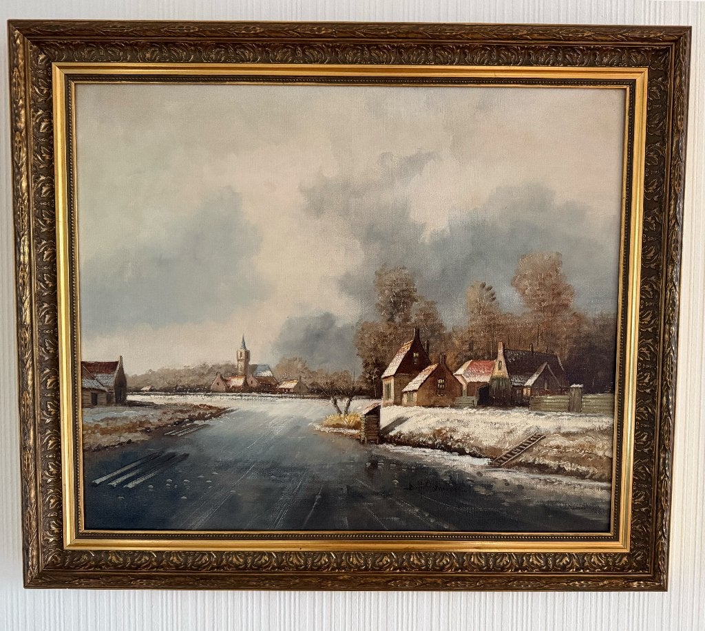 Olieverfschilderij »Hollands winterlandschap«, certificaat, Ophalen, Nederlandse school, Overige ondergronden, Gesigneerd