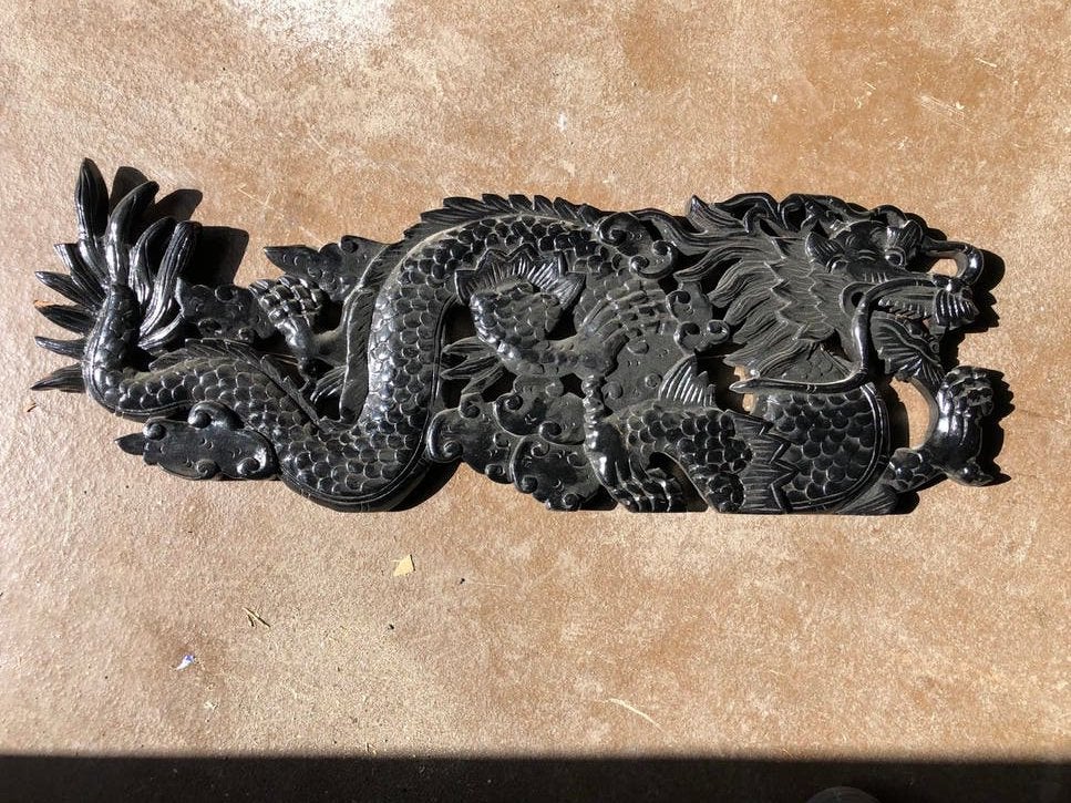 Indonesisch Teak Houtsnijwerk Draak Wanddecoratie, Overige onderwerpen, Houtsnijwerk, Handgemaakt, Hout