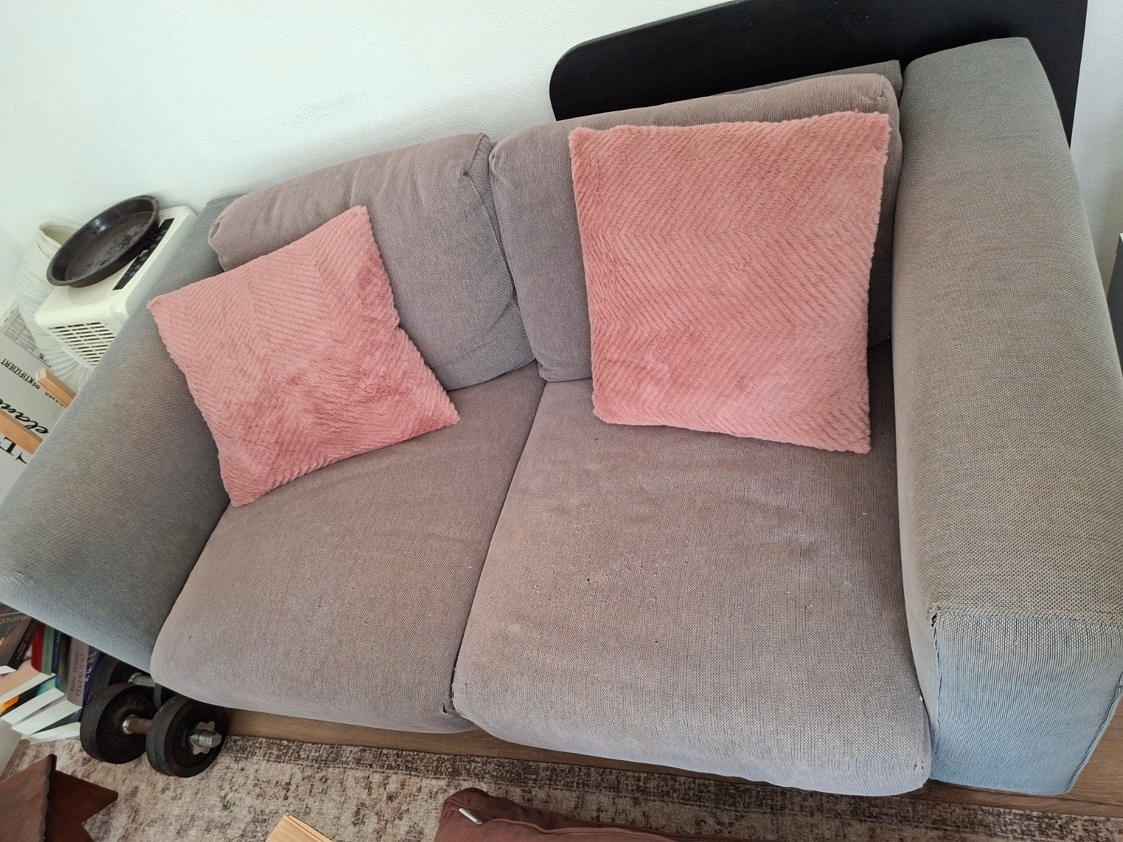 Tweezits bankje grijze stof gratis, Huis en Inrichting, Banken | Sofa's en Chaises Longues, Ophalen, Gebruikt, 150 tot 200 cm