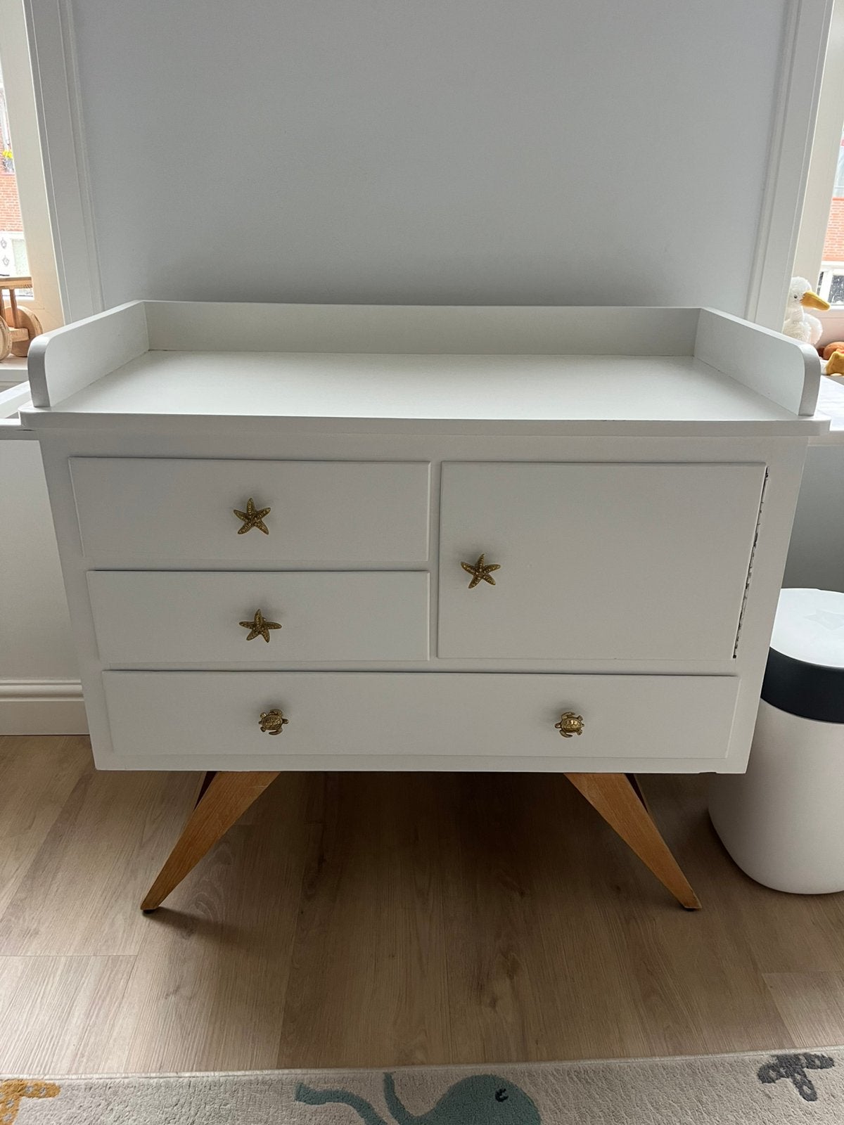 COMPLETE SET: Vintage Commode + Luieremmer + kussen & hoes, Zo goed als nieuw, 75 tot 100 cm, Commode, Ophalen