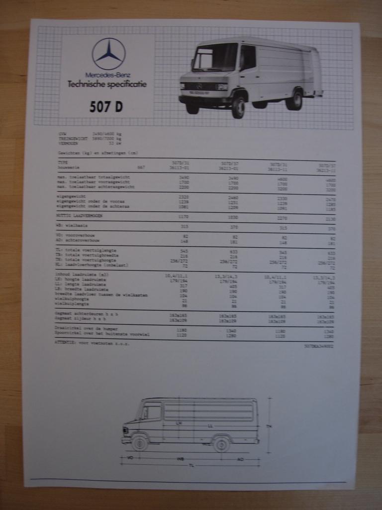 Mercedes 507D Technische Specificatie folder ca 1987 507 D, Zo goed als nieuw, Mercedes-Benz, Mercedes, Ophalen of Verzenden