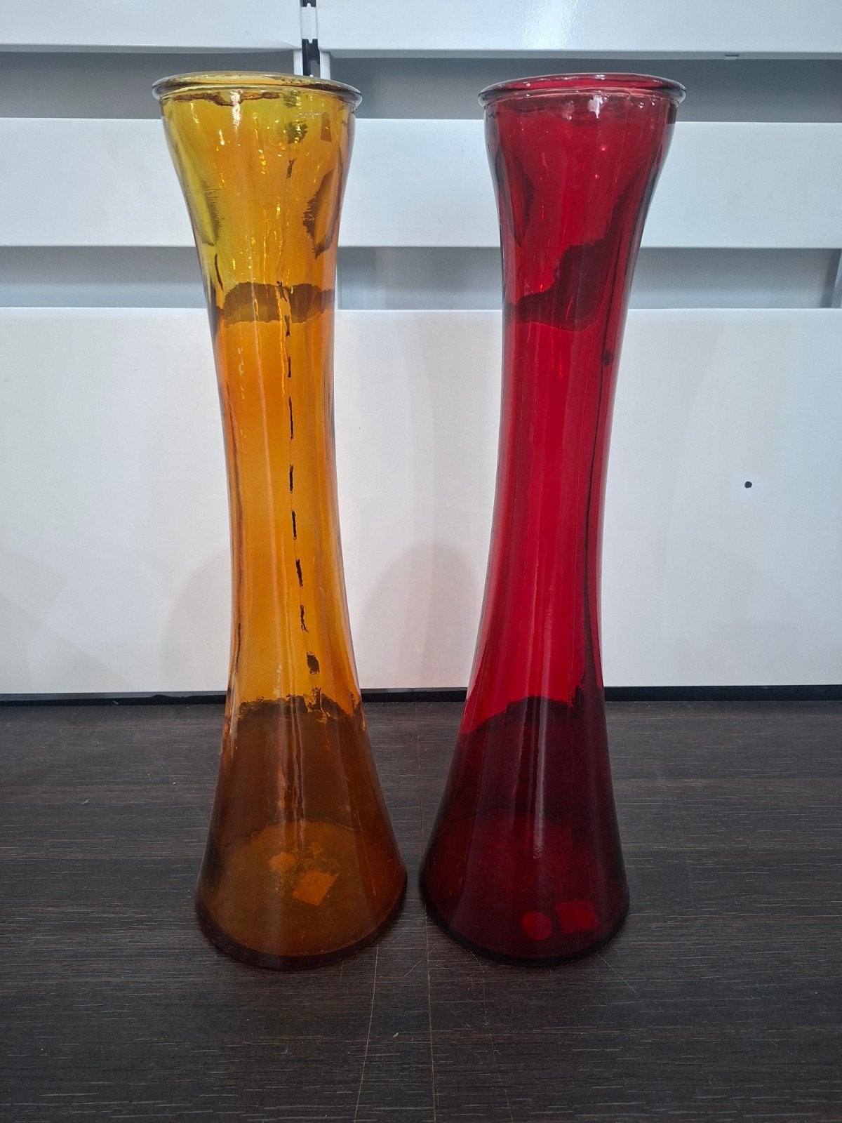 Set van 2 Vintage Glazen Vazen - Oranje en Rood, Ophalen