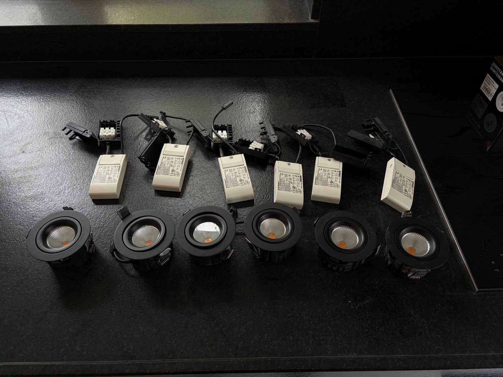Set van 6 zwarte LED inbouwspots dim to warm met drivers, Overige merken, Zwart, Zo goed als nieuw, Modern