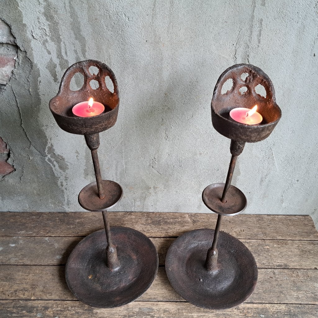 1x Stoere landelijke ijzeren kandelaar theelichtje *Etage3*, Gebruikt, ., Ophalen of Verzenden, .
