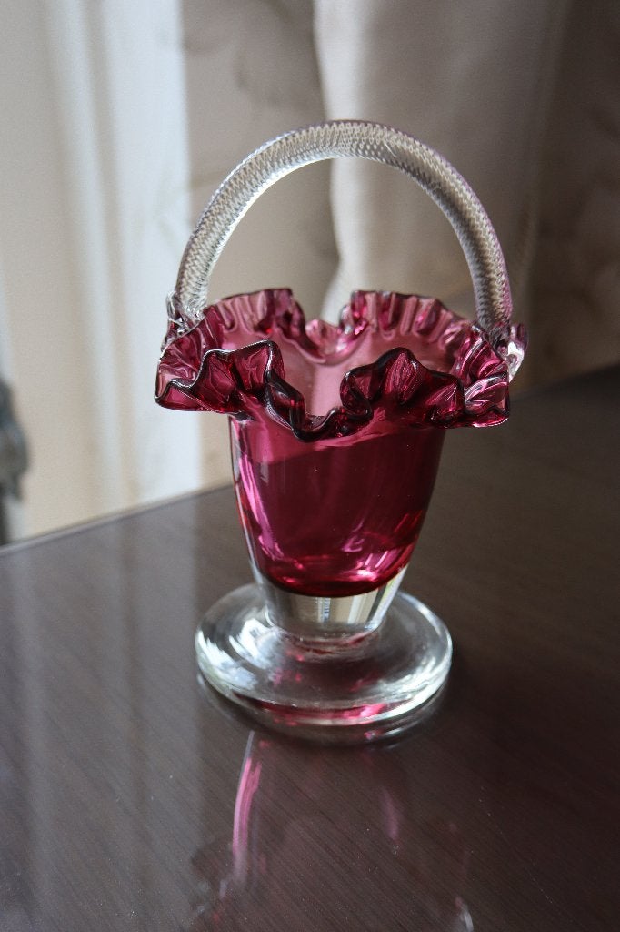 Vintage Fenton glazen cranberry mandje c 1930, Antiek en Kunst, Ophalen of Verzenden