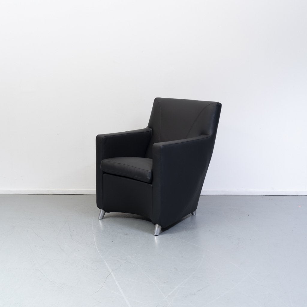 2x Leolux Dolcinea Fauteuil Zwart Leer - Aluminium Pootjes, Huis en Inrichting, Fauteuils, Niet ingevuld, Minder dan 75 cm, Niet ingevuld