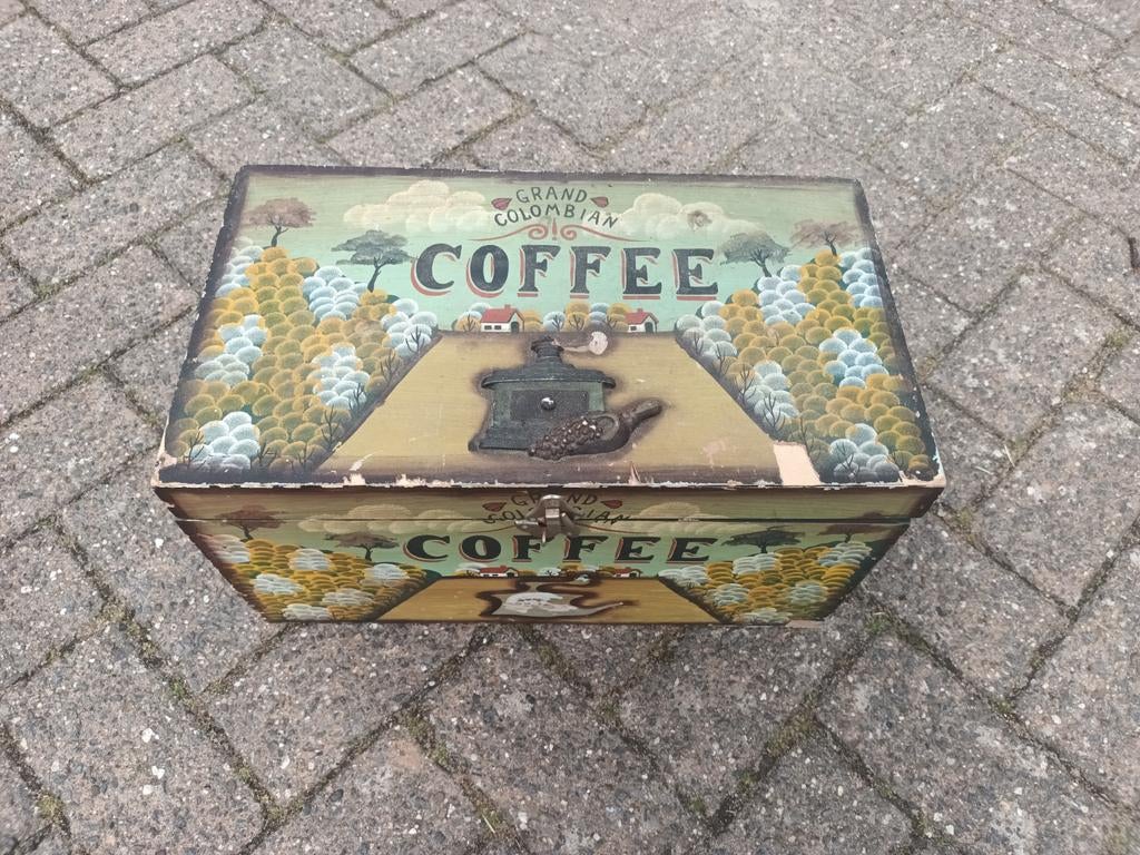 Vintage Houten Koffiedoos - Grand Colombian Coffee, Ophalen of Verzenden