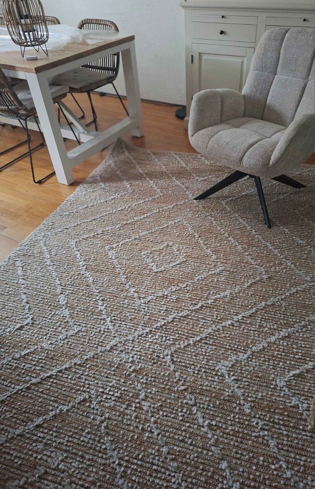 Handgemaakt stevig vloerkleed geometrisch patroon 160x230cm, Ophalen, Bohemian, Scandinavisch, 200 cm of meer, Beige