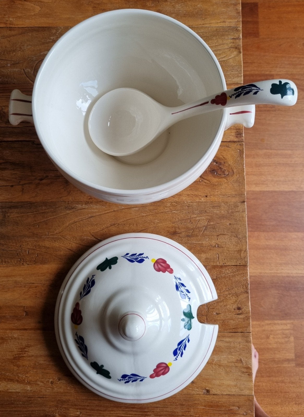 Vintage Boerenbont Soepterrine met lepel, Ophalen, Zo goed als nieuw