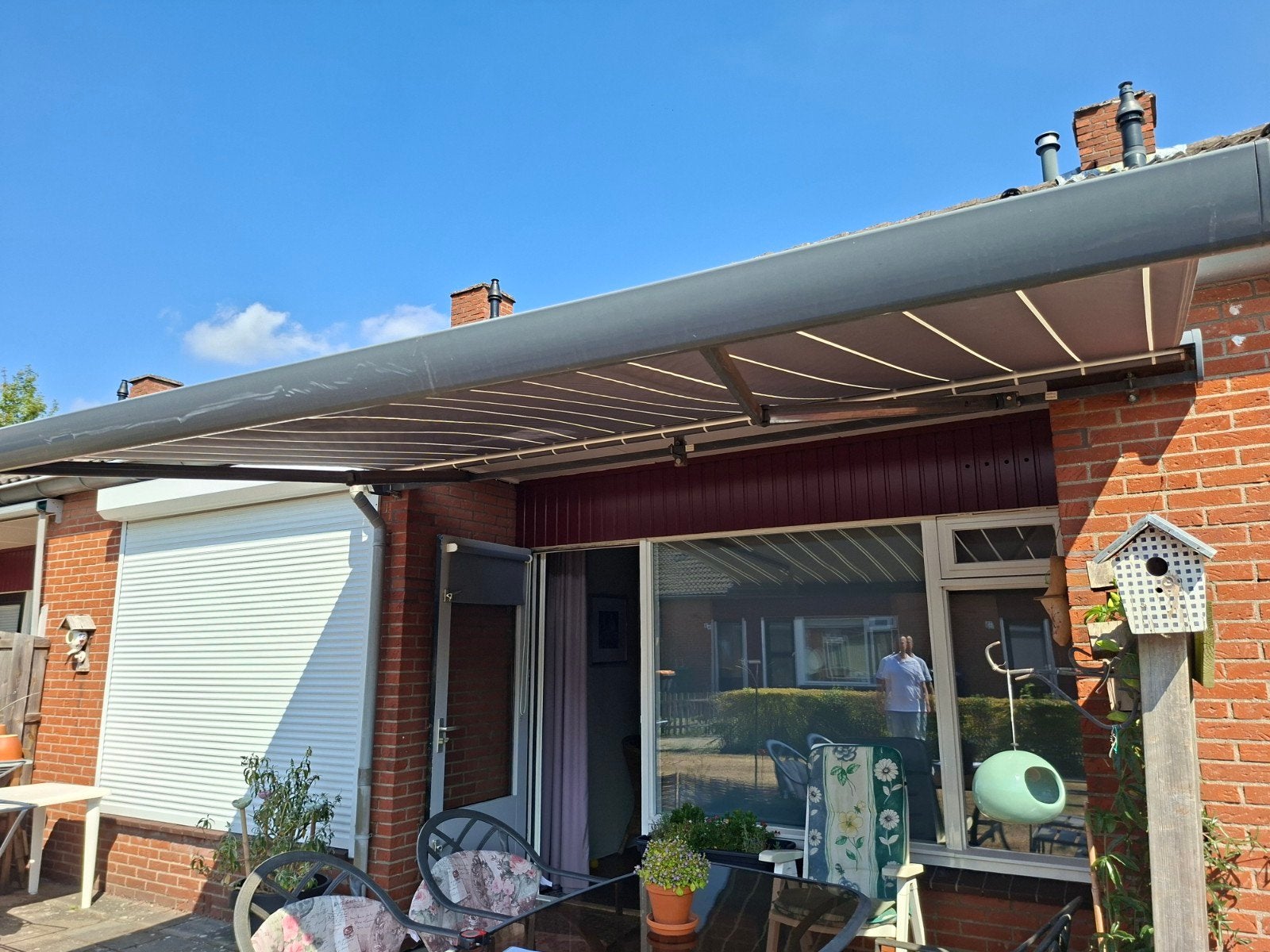 Elektrische zonwering met afstandsbediening 390x240cm, Ophalen, Gebruikt, Elektrisch, 150 tot 300 cm