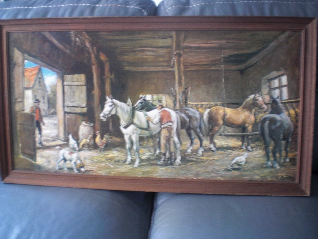 schilderij 108 x 58 stal met paarden, Ophalen, Klassiek, Print