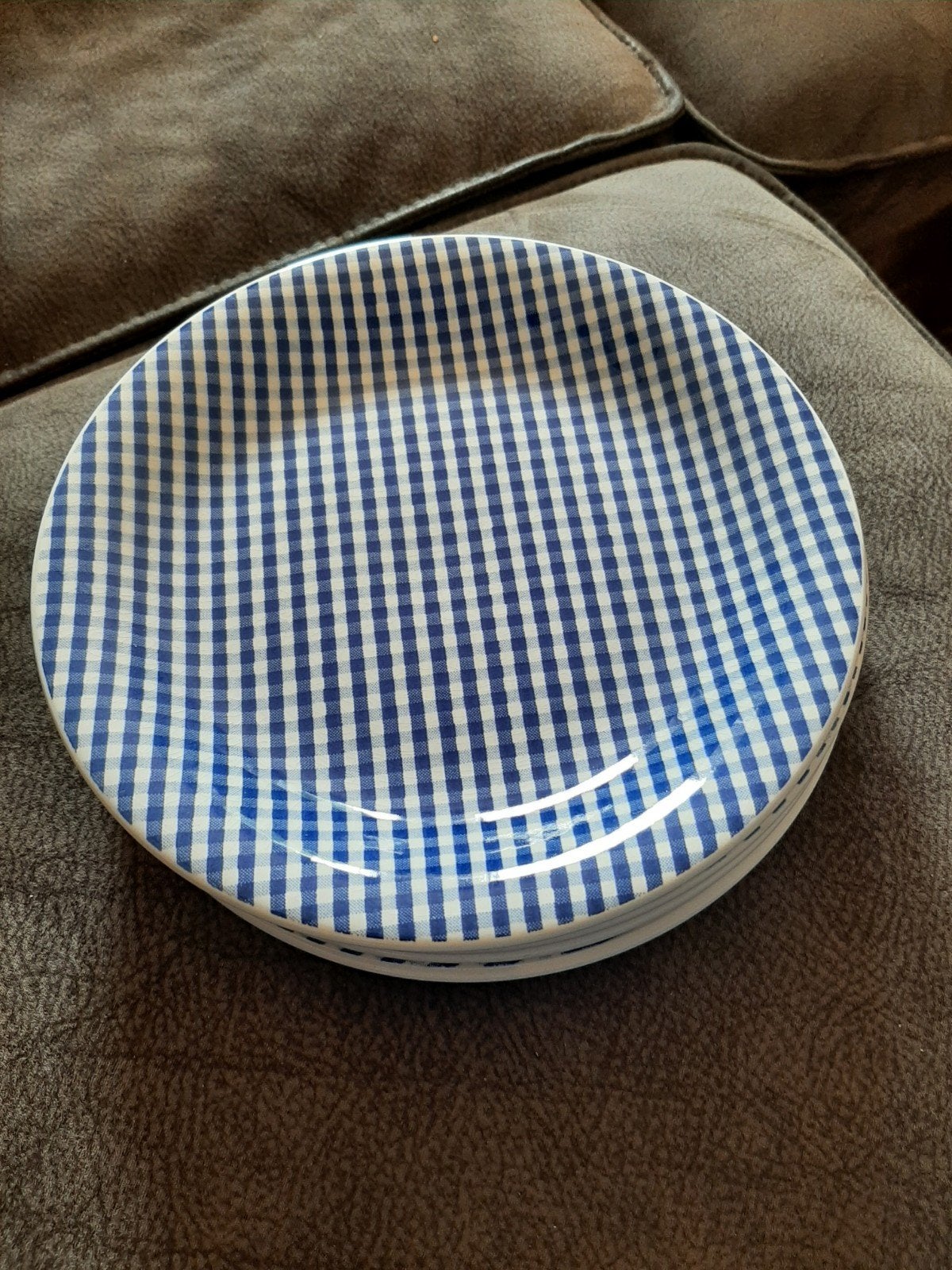 5 John Tams borden - blauw geruit, Gebruikt, Overige merken, Ophalen of Verzenden, Bord(en)