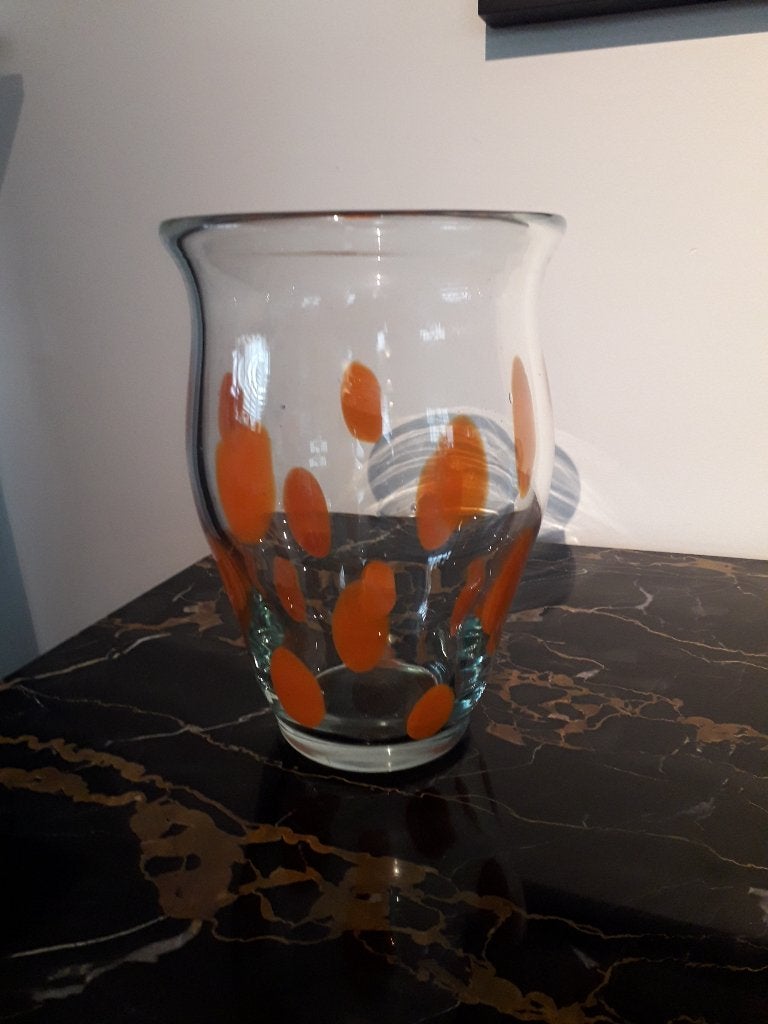 PRACHTIGE APARTE OUDE GLAZEN VAAS in PERFECTE ST hoog 21 cm, Ophalen of Verzenden