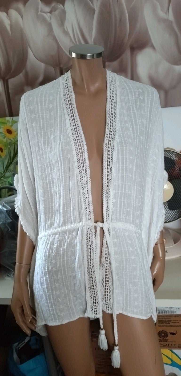 leuke witte cover up kaftan vest top Cotton Club L 42, Wit, Maat 42/44 (L), Ophalen of Verzenden, Cotton Club