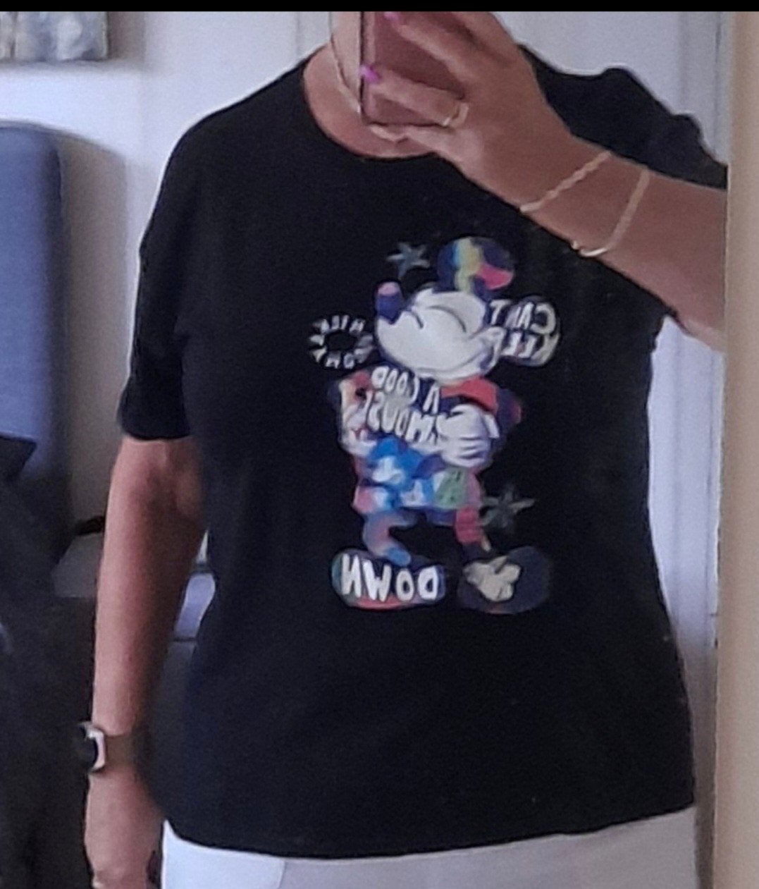 Zwart T-shirt met kleurrijke Mickey Mouse print, maat 40, Kleding | Dames, Maat 38/40 (M), Zwart, Nieuw, Ophalen of Verzenden