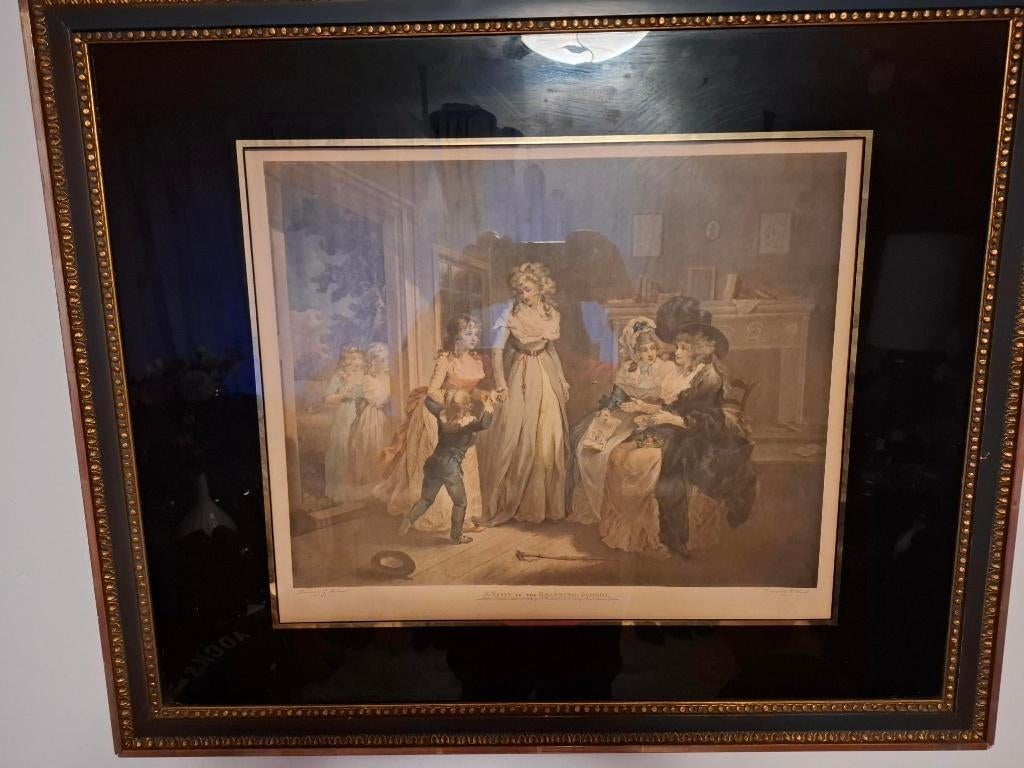 Prent “A Visit to the Boarding School” – Lijst 7764 cm, Antiek en Kunst, Ophalen
