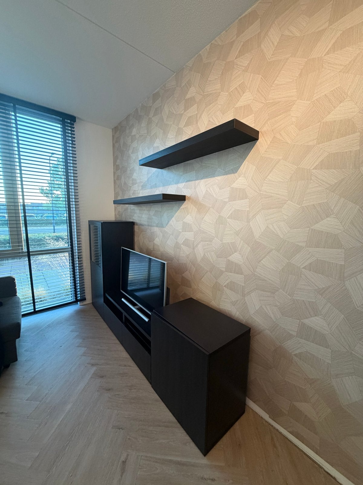 IKEA BESTÅ/LACK TV-meubel combinatie zwartbruin, Ophalen, 100 tot 150 cm, Zo goed als nieuw, 200 cm of meer