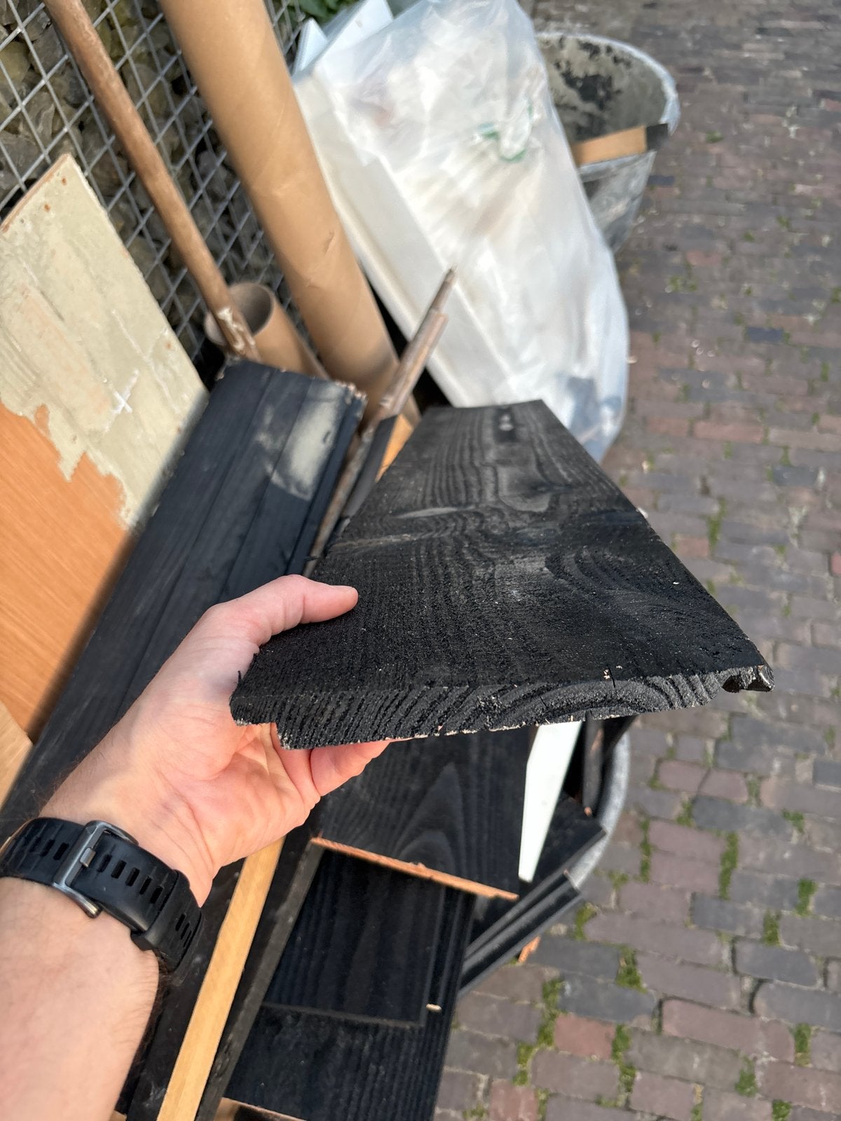 Zwarte zweeds rabat, diverse lengtes en diktes, Doe-het-zelf en Verbouw, Hout en Planken, Ophalen, Gebruikt, Minder dan 25 mm