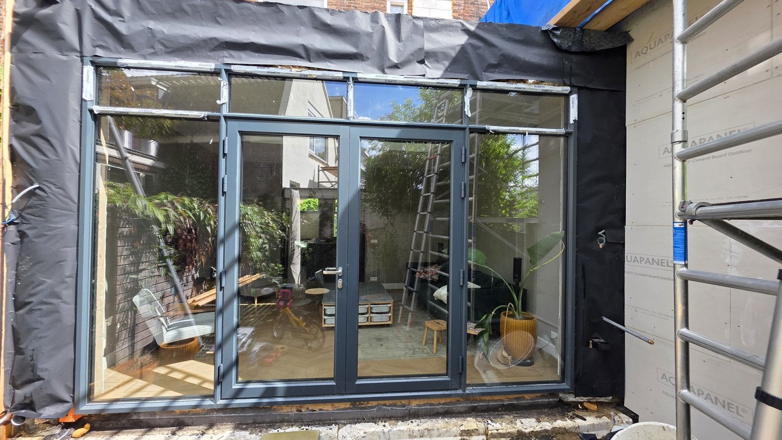 Aluminium kozijn staal look ral 7016 splinternieuw, Ophalen, Deurkozijn, 225 cm of meer, Inclusief glas