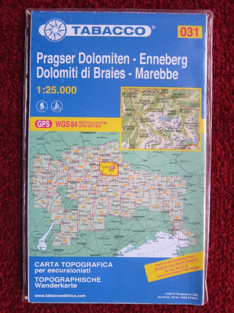Tabacco Wanderkarte 031 Pragser Dolomiten - Enneberg, 2013, Boeken, Atlassen en Landkaarten, Gelezen, Verzenden, Italië, Landkaart