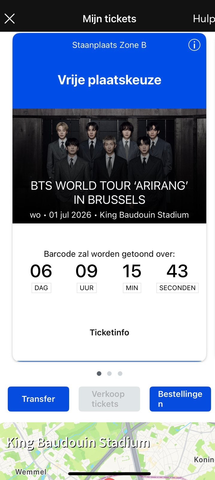 1x staanplek zone B - Wo 1 juli BTS Brussel - BIEDEN, Eén persoon, Juli