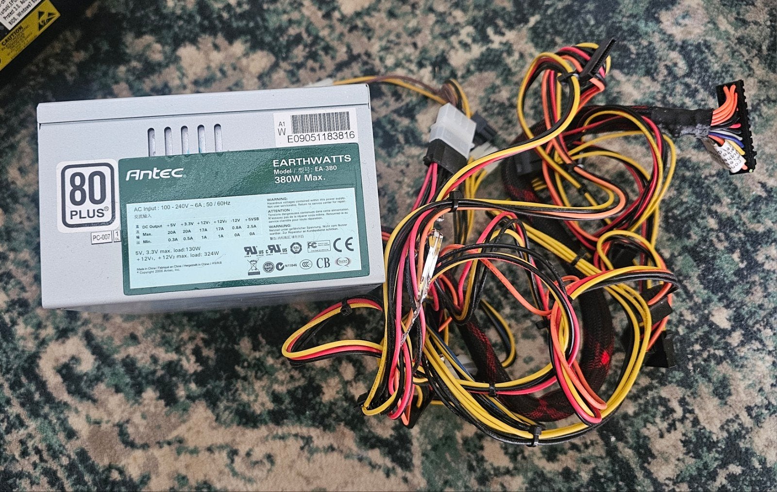 Antec EarthWatts EA-380 380W 80 PLUS Voeding, Computers en Software, Ophalen of Verzenden, Gebruikt