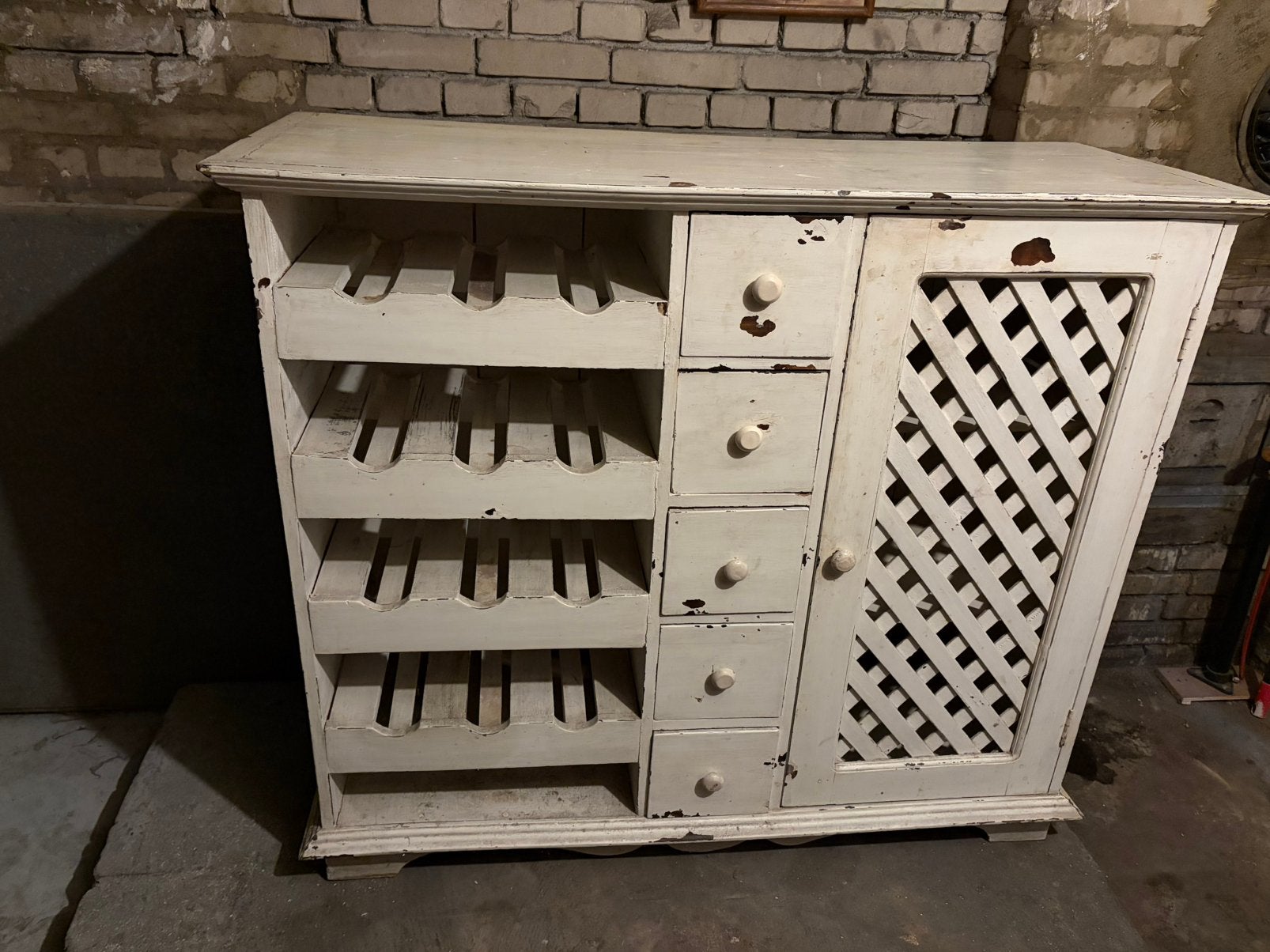 Antiek Brocante Wijnrek Dressoir met Lades, Huis en Inrichting, Woonaccessoires | Wijnrekken, Ophalen, Gebruikt, 5 tot 15 flessen