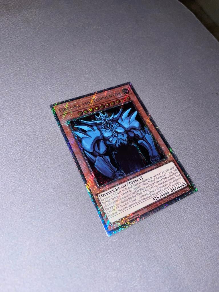 Yu-Gi-Oh! Obelisk the Tormentor -Platinum Secret Rare 1st ed, Ophalen of Verzenden, Zo goed als nieuw, Losse kaart, Foil