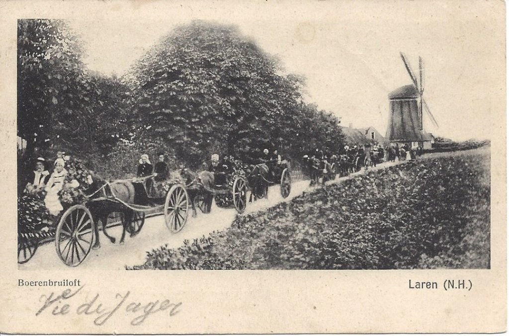 Laren (N.H.) Het Gooi, Boerenbruiloft, Molen, gelopen 1905, Verzamelen, Ophalen of Verzenden, Voor 1920, Gelopen, Noord-Holland