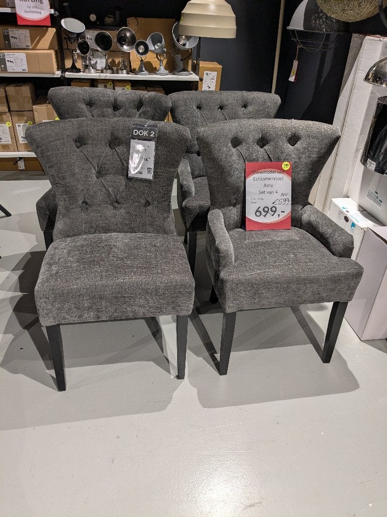 SET VAN 4 NIEUWE KLASSIEKE STOELEN STERK AFGEPRIJSD, Ophalen, Nieuw, Vier, Grijs