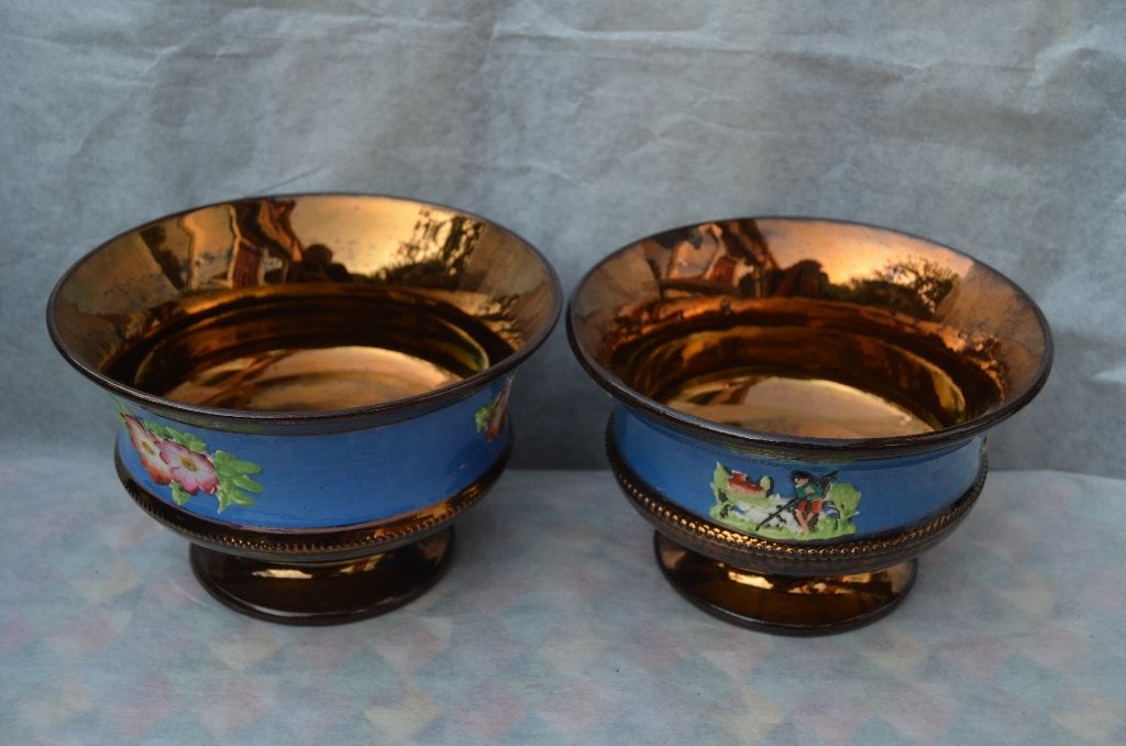 2 Goudsteen kommen lustre ware Staffordshire ong. 1850., Ophalen of Verzenden