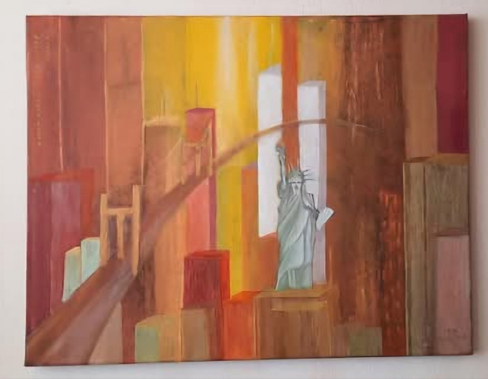 Schilderij New York stadsgezicht - C.E.H. gesigneerd, Ophalen of Verzenden, Olieverf, Stads- / dorpsgezicht, Gedateerd