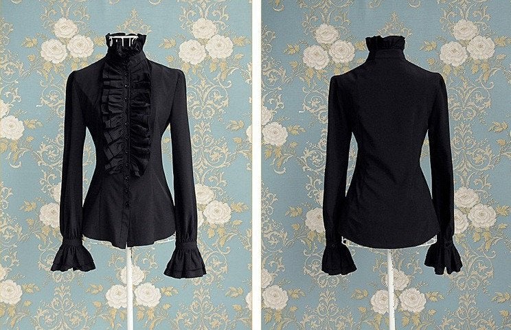 Zwarte victoriaanse dames blouse (gothic middeleeuws shirt), Verzenden, Nieuw, Bovenkleding