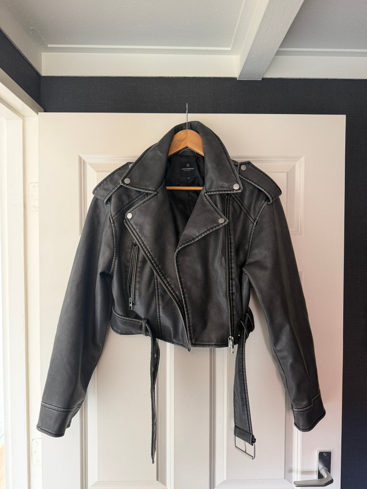Oversized leren biker jas maat S, Ophalen of Verzenden, Zo goed als nieuw, Maat 36 (S), Zwart